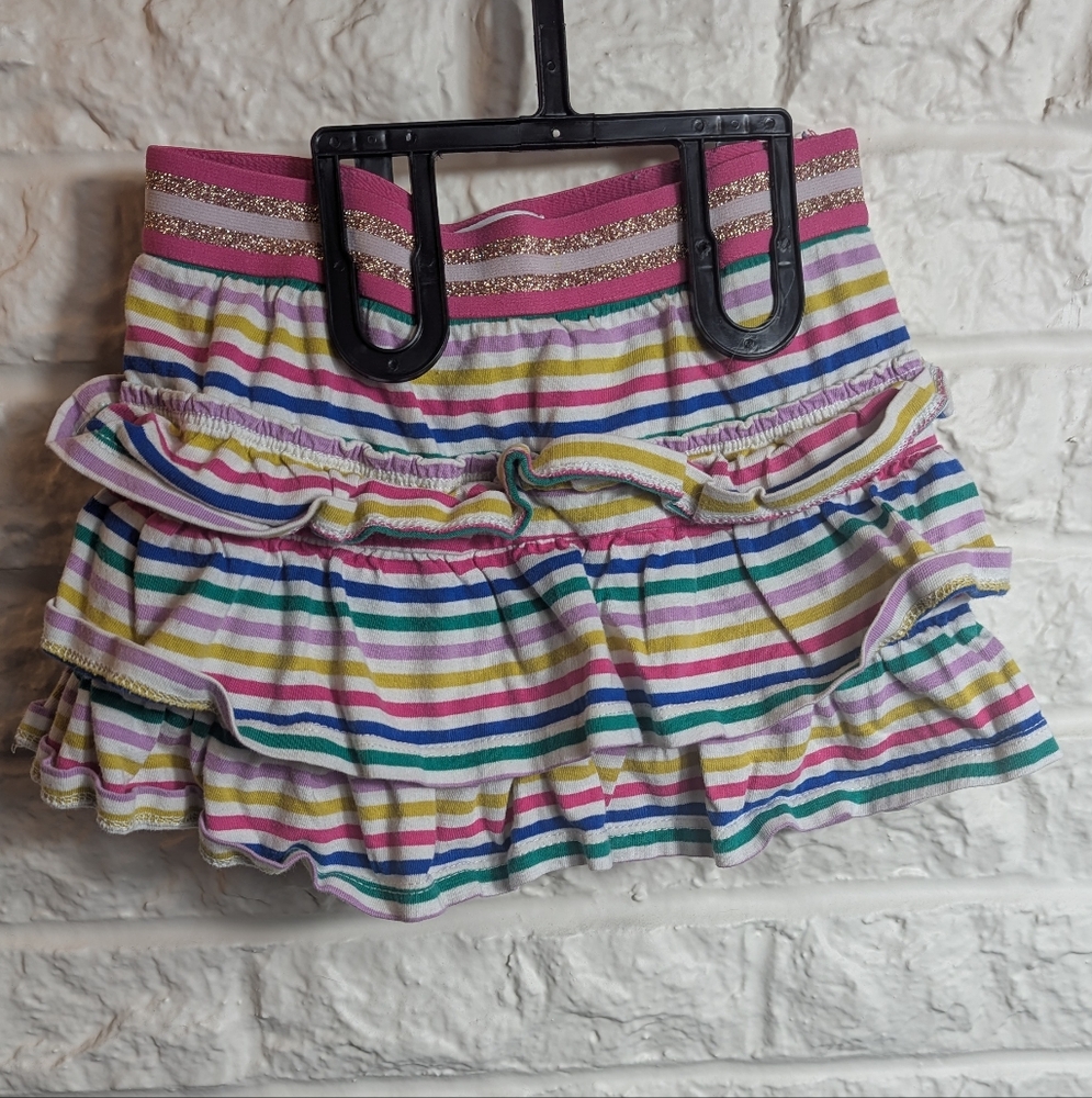 Mini Boden Rainbow Stripe Ruffle Skort Girls 3/4